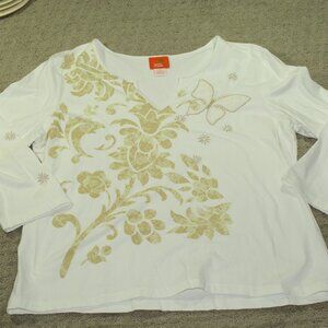 NWOT Hearts of Palm Size XL White Tan 3/4 Sleeve Top
